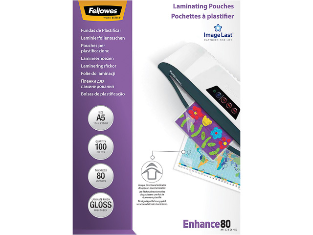FELLOWES IL LAMINATING POUCHES A5 5306002 100shts 80mic glossy 1