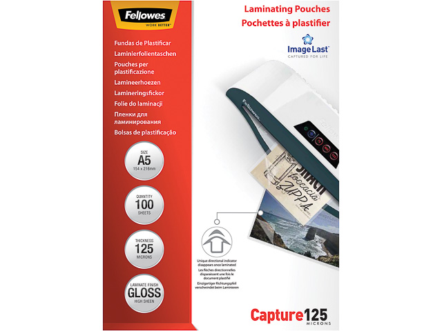 FELLOWES IL LAMINATING POUCHES A5 5307302 100shts 125mic glossy 1