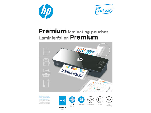 HP PREMIUM LAMINATING POUCHES A4 9122 25sheets 125mic with punching 1