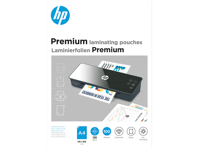 HP PREMIUM LAMINATING POUCHES A4 9124 100sheets 125mic 1