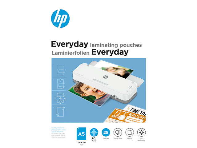 HP EVERYDAY LAMINATING POUCHES A5 9155 25sheets 80mic 1