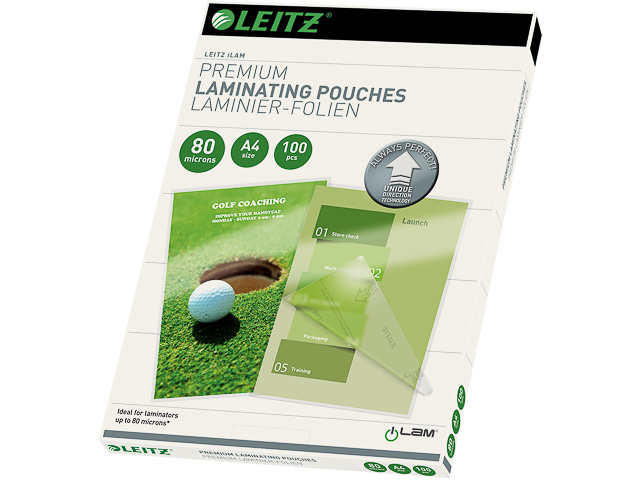74780000 LEITZ LAMINATING POUCHES(100)A4 100sheets 80mic 1