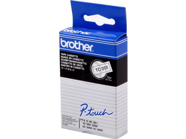 TC201 BROTHER PTOUCH 12mm WHITE-BLACK tape 7,7m laminated 1