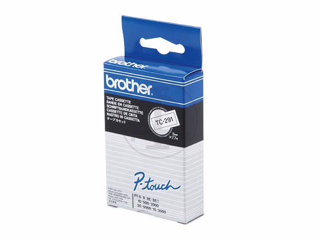 TC291 BROTHER PTOUCH 9mm  WHITE-BLACK tape 7,7m laminated 1