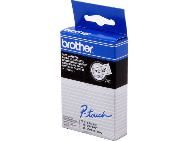 TC101 BROTHER PTOUCH 12mm CLEAR-BLACK tape 7,7m laminated 1