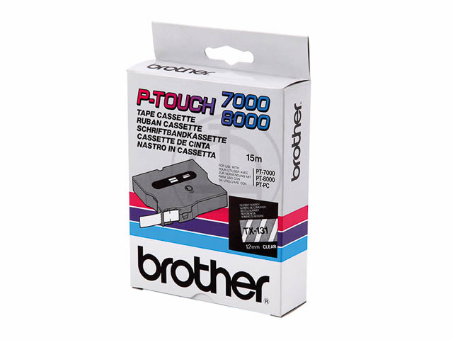 TX131 BROTHER PTOUCH 12mm CLEAR-BLACK tape 15m laminated 1