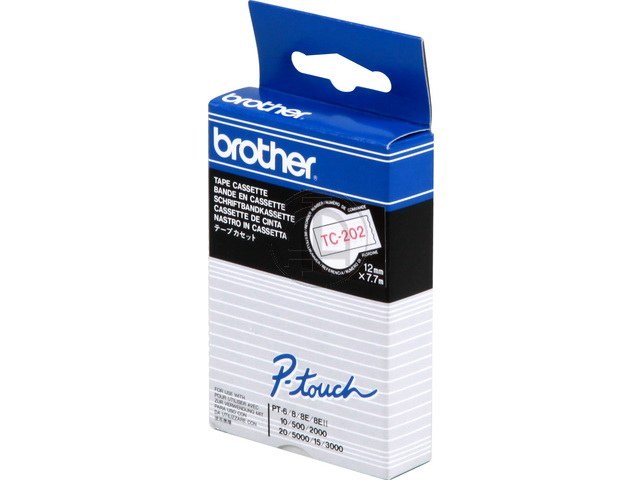 TC202 BROTHER PTOUCH 12mm WHITE-RED tape 7,7m laminated 1