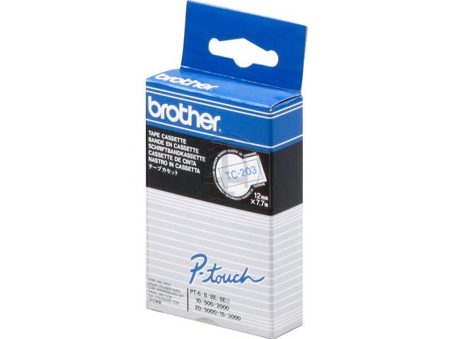 TC203 BROTHER PTOUCH 12mm WHITE-BLUE tape 7,7m laminated 1