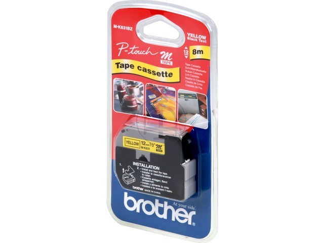 MK631BZ BROTHER PTOUCH 12mm YELLOW-BLK tape 8m non-laminated 1