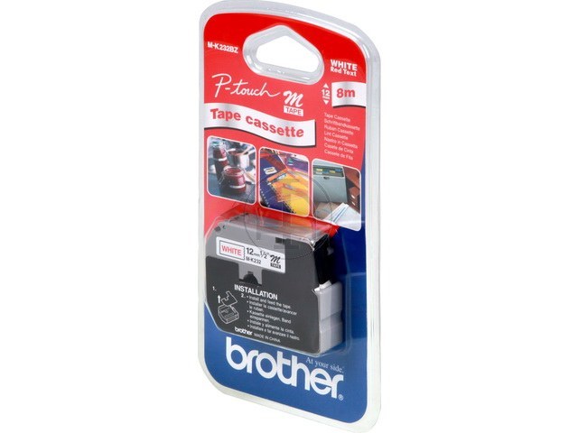 MK232BZ BROTHER PTOUCH 12mm WHITE-RED tape 8m non-laminated 1