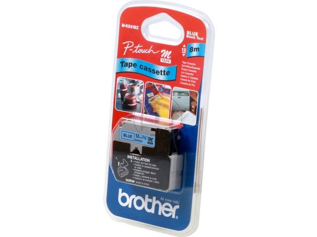 MK531BZ BROTHER PTOUCH 12mm BLUE-BLACK tape 8m non-laminated 1
