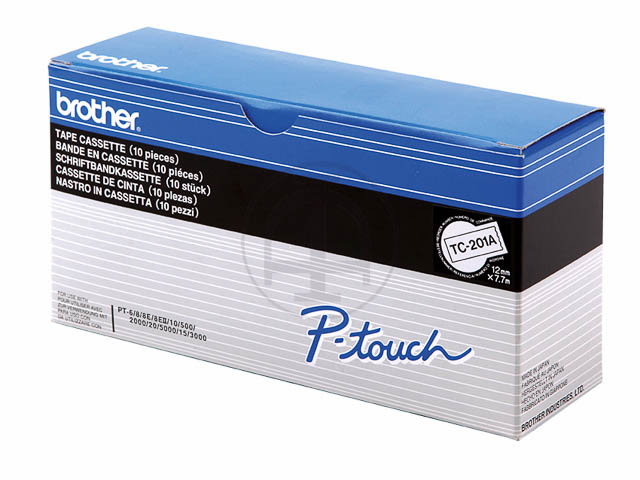 TC201A BROTHER PTOUCH 12mm (10)WHT-BLK tape 7,7m laminated 1