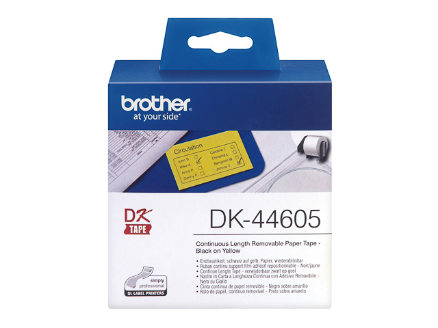 DK44605 BROTHER PT QL550 LABELS YELLOW 30,48mx62mm removable 1