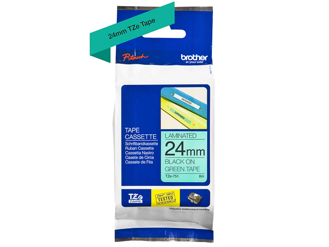 TZE751 BROTHER PTOUCH 24mm GREEN-BLACK tape 8m laminated 1