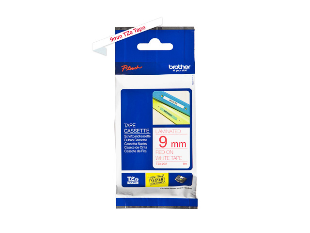 TZE222 BROTHER PTOUCH 9mm WHITE-RED tape 8m laminated 1