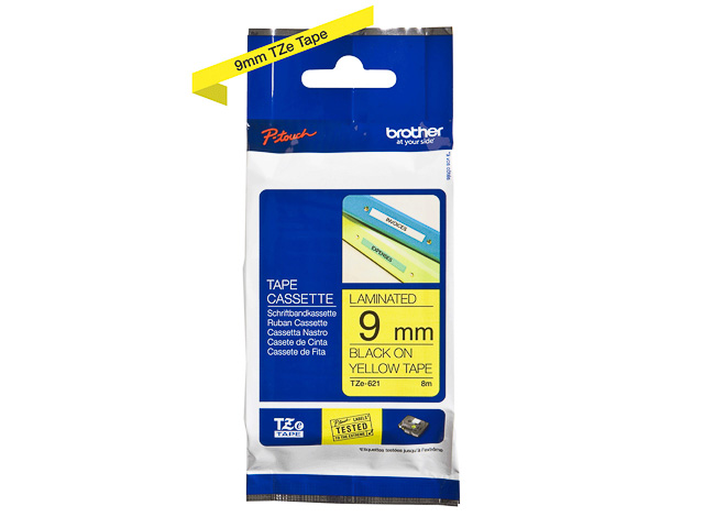 TZE621 BROTHER PTOUCH 9mm YELLOW-BLACK tape 8m laminated 1