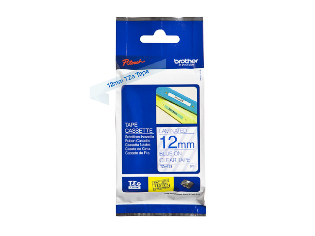 TZE133 BROTHER PTOUCH 12mm CLEAR-BLUE tape 8m laminated 1