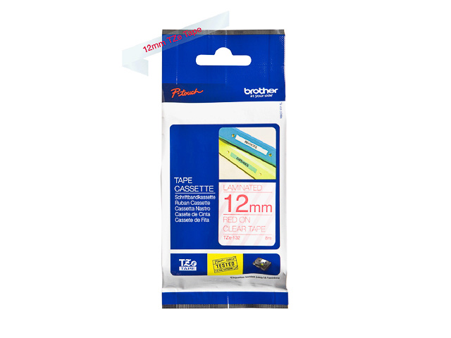 TZE132 BROTHER PTOUCH 12mm CLEAR-RED tape 8m laminated 1