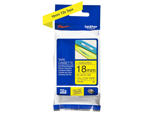 TZE641 BROTHER PTOUCH 18mm YELLOW-BLACK tape 8m laminated 1