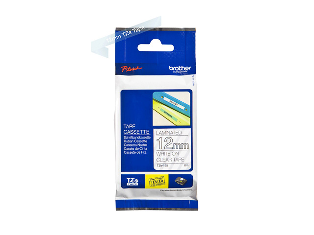 TZE135 BROTHER PTOUCH 12mm CLEAR-WHITE tape 8m laminated 1