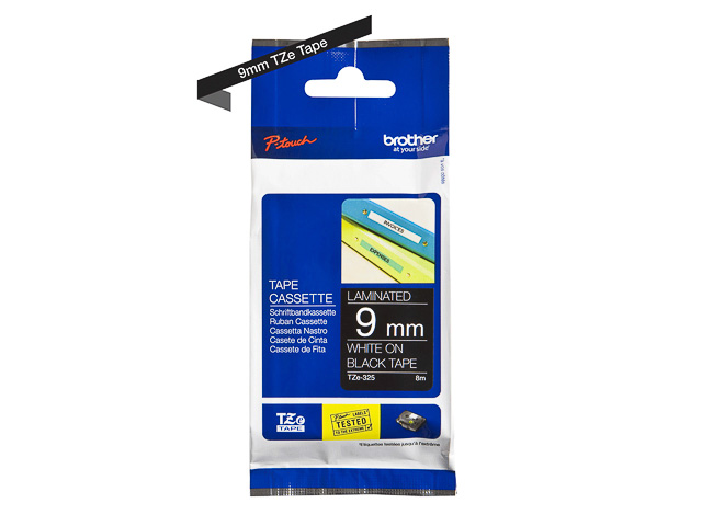 TZE325 BROTHER PTOUCH 9mm BLACK-WHITE tape 8m laminated 1