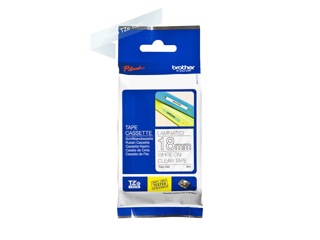 TZE145 BROTHER PTOUCH 18mm CLEAR-WHITE tape 8m laminated 1