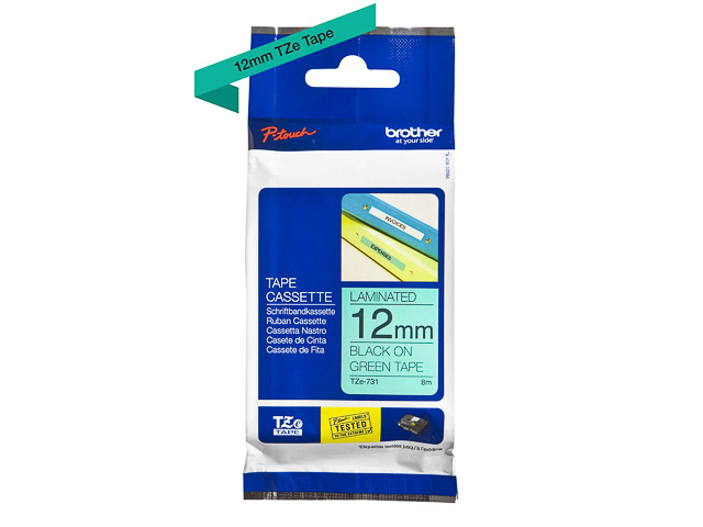TZE731 BROTHER PTOUCH 12mm GREEN-BLACK tape 8m laminated 1