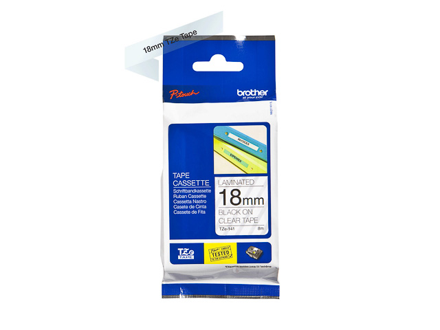 TZE141 BROTHER PTOUCH 18mm CLEAR-BLACK tape 8m laminated 1