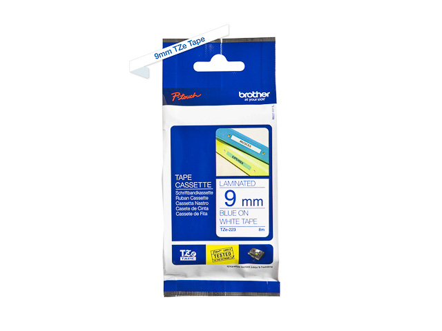 TZE223 BROTHER PTOUCH 9mm WHITE-BLUE tape 8m laminated 1