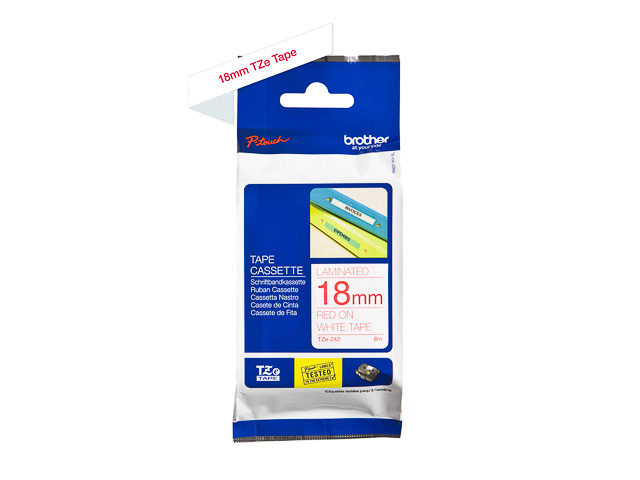 TZE242 BROTHER PTOUCH 18mm WHITE-RED tape 8m laminated 1