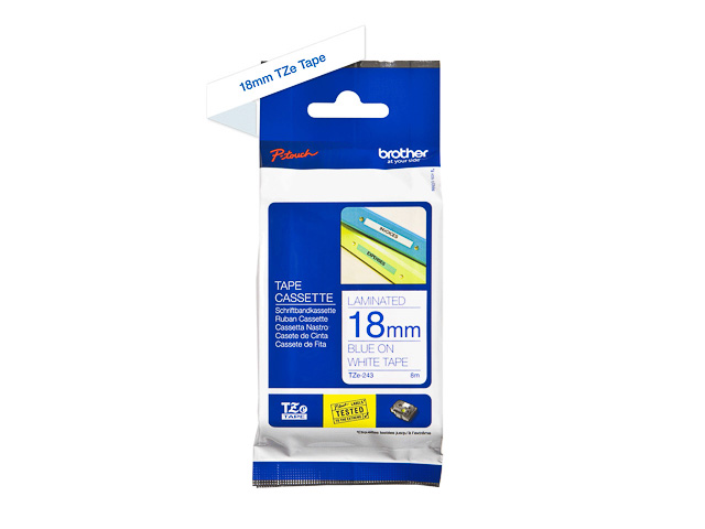 TZE243 BROTHER PTOUCH 18mm WHITE-BLUE tape 8m laminated 1