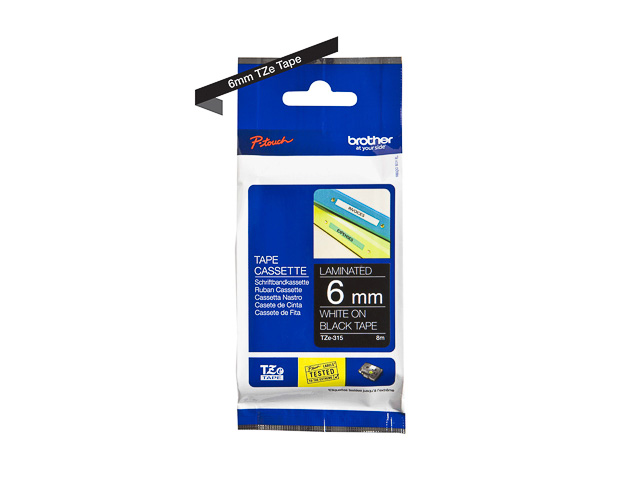 TZE315 BROTHER PTOUCH 6mm BLACK-WHITE tape 8m laminated 1