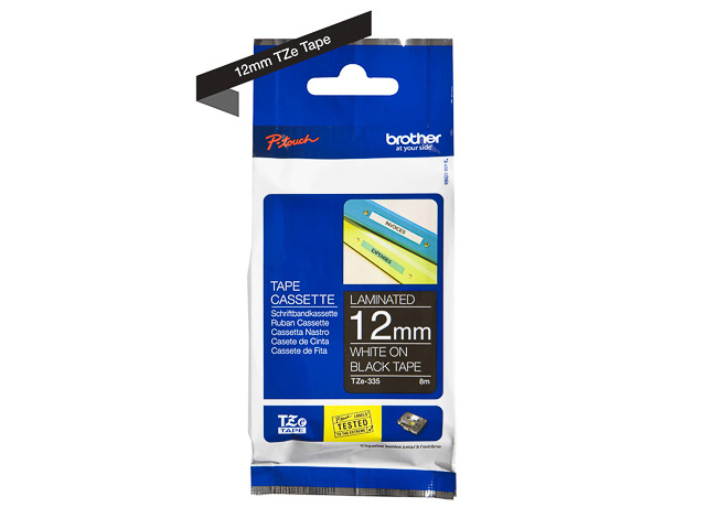 TZE335 BROTHER PTOUCH 12mm BLACK-WHITE tape 8m laminated 1
