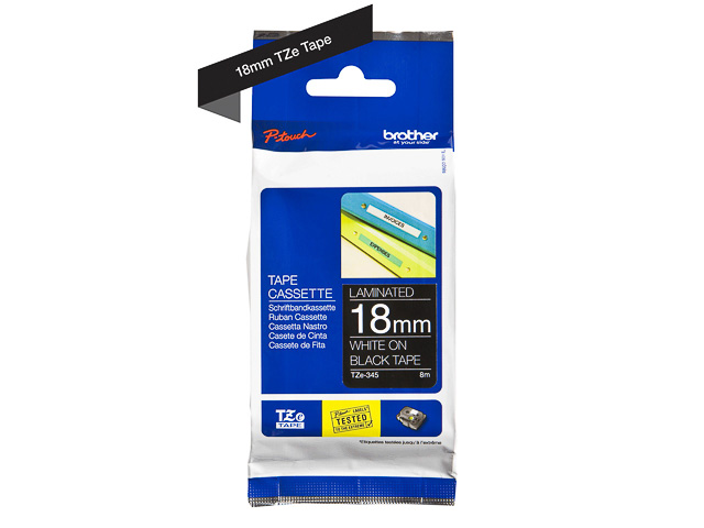 TZE345 BROTHER PTOUCH 18mm BLACK-WHITE tape 8m laminated 1