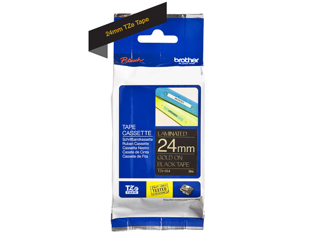 TZE354 BROTHER PTOUCH 24mm BLACK-GOLD tape 8m laminated 1