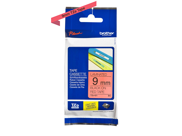 TZE421 BROTHER PTOUCH 9mm RED-BLACK tape 8m laminated 1