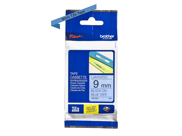 TZE521 BROTHER PTOUCH 9mm BLUE-BLACK tape 8m laminated 1