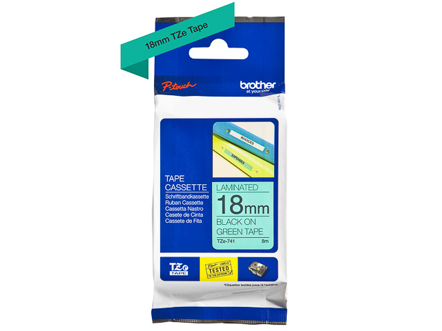 TZE741 BROTHER PTOUCH 18mm GREEN-BLACK tape 8m laminated 1