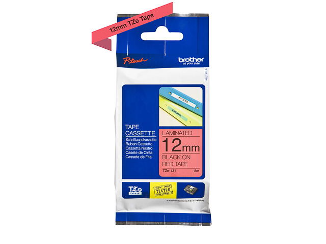 TZE431 BROTHER PTOUCH 12mm RED-BLACK tape 8m laminated 1