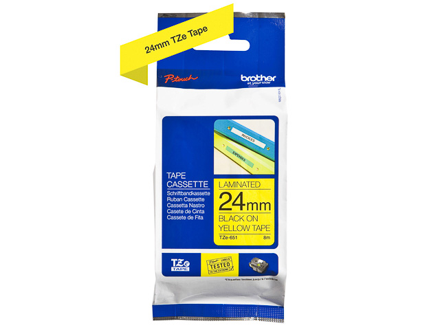 TZE651 BROTHER PTOUCH 24mm YELLOW-BLACK tape 8m laminated 1