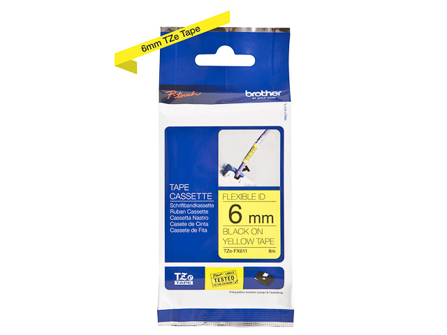 TZEFX611 BROTHER PTOUCH 6mm YELLOW-BLK tape 8m laminated 1