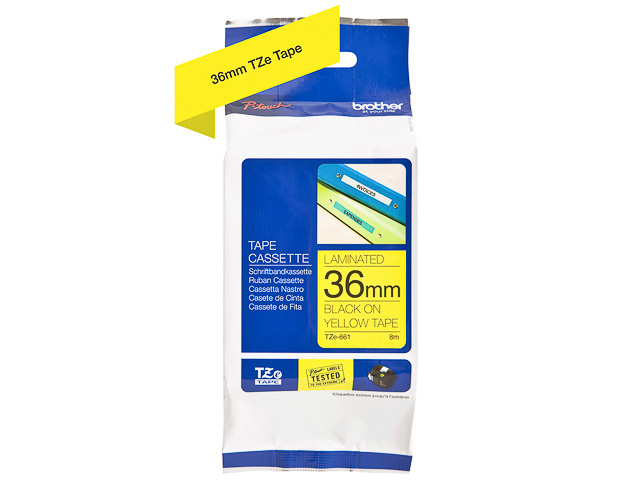 TZE661 BROTHER PTOUCH 36mm YELLOW-BLACK tape 8m laminated 1