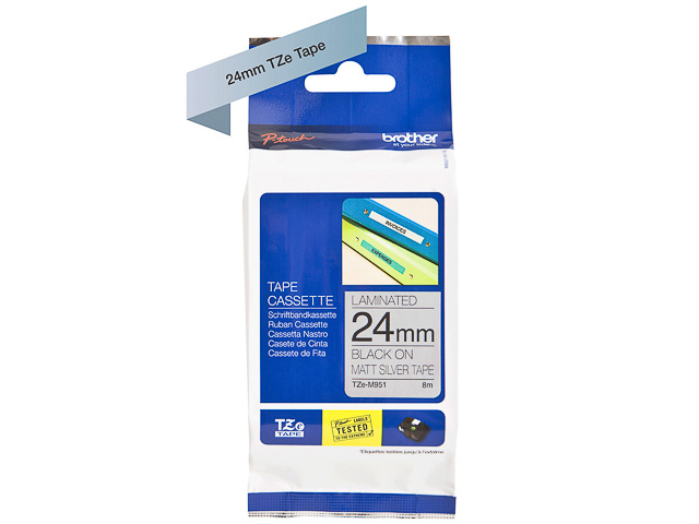 TZEM951 BROTHER PTOUCH 24mm SILVER-BLACK tape 8m laminated 1