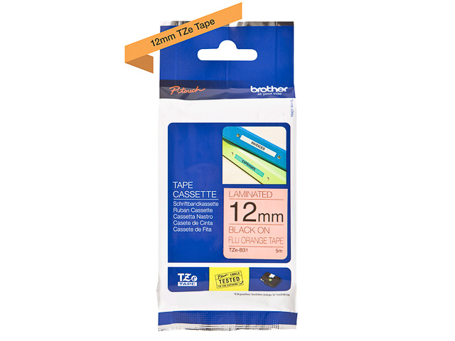 TZEB31 BROTHER PTOUCH 12mm ORANGE-BLACK tape 5m laminated (914005440711 ...