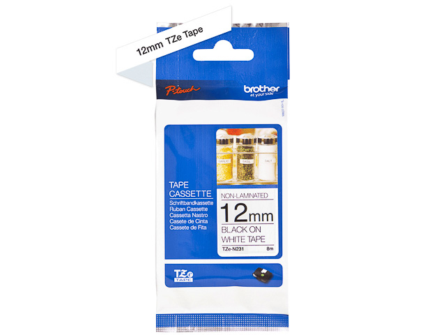 TZEN231 BROTHER PTOUCH12mm WHITE-BLACK tape 8m non-laminated 1