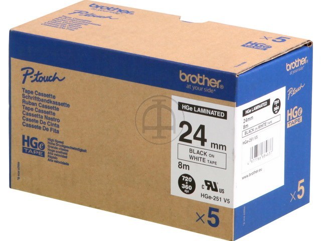HGE251 BROTHER PTOUCH 24mm(5) WHITE-BLK tape 8m laminated 1