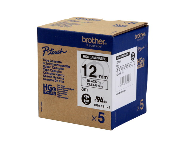 HGE131 BROTHER PTOUCH 12mm(5)CLEAR-BLK tape 8m laminated 1