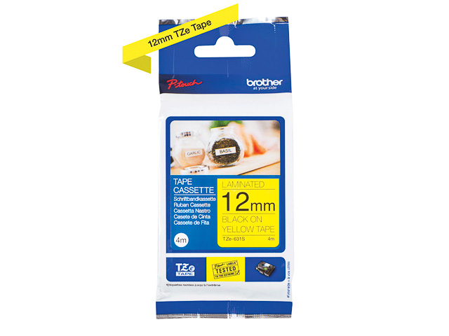 TZE631S BROTHER PTOUCH 12mm YELLOW-BLK tape 4m laminated 1