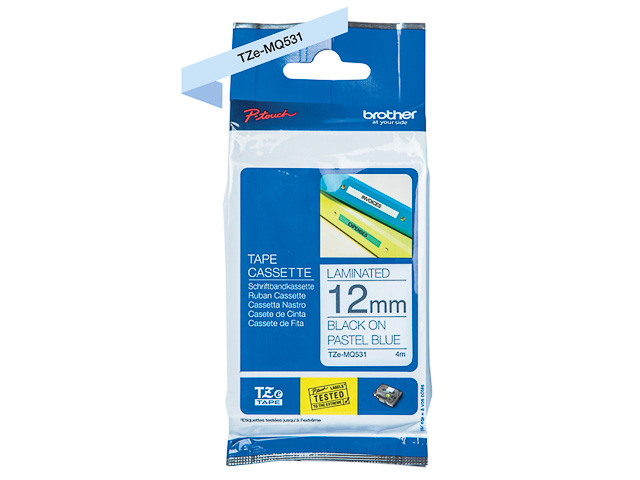 TZEMQ531 BROTHER PTOUCH 12mm BLACK-BLUE pastel tape 4m laminated 1