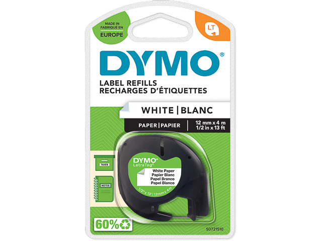 S0721510 DYMO 12mm BLACK-WHITE paper tape 4m 1